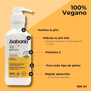 لوسیون بدن ویتامین C باباریا babaria مدل body milk برای انواع پوست حجم 500 میلی